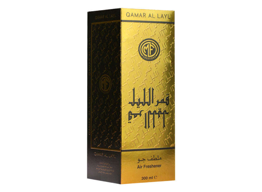 MFCreations Air Freshener Qamar Al Layl 300MLHome EnvironmentMFCreations Air Fresheners exude oriental feelings that give you the feel of the Arab Culture! With the oriental smell, take the feel with you wherever you go. The Air Freshener comes in an easy