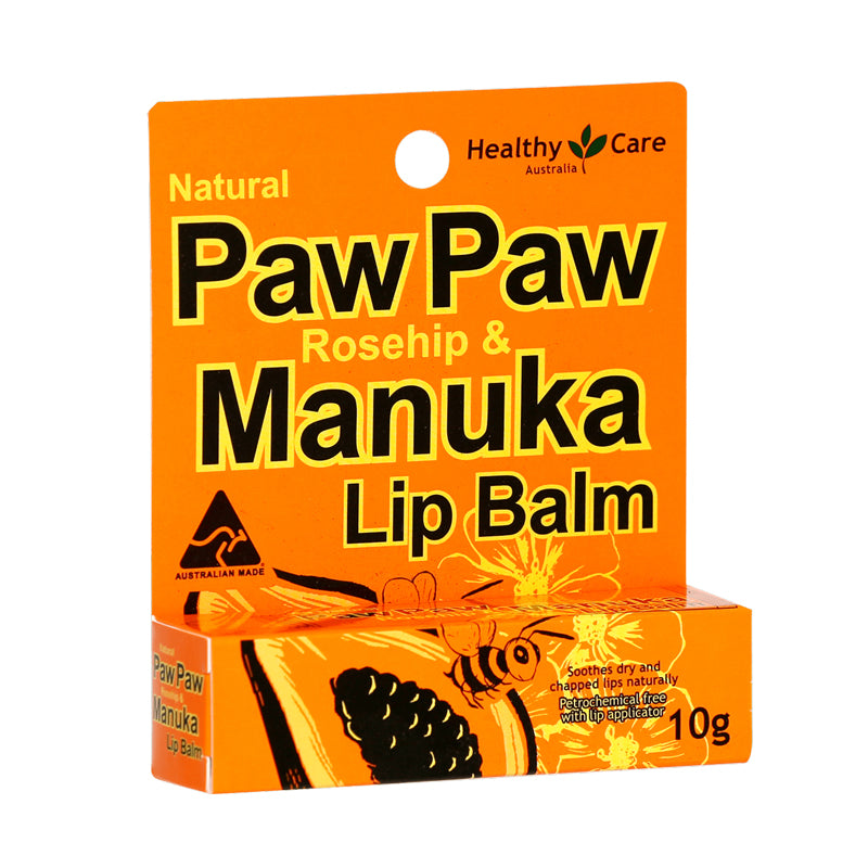 Healthy Care Paw Paw Lip Balm 10gPersonal CareThe product is rich in emollient oils and butters that will help protecting lips from excess drying (sunflower; castor; rose hip; cocoa; shea).The addition of papaya oil will help in healing small wounds and c