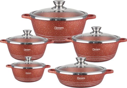 Dessini Granite Cookware Set 10 Pcs with Glass Lid20 Cm Casserole 24 Cm Casserole 28 Cm Shallow Casserole 28 Cm Casserole 32 Cm Casserole