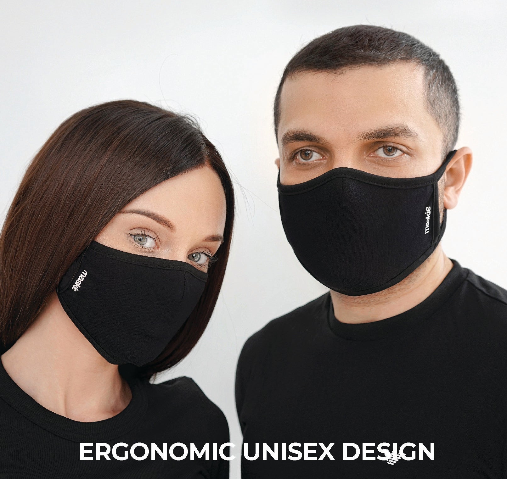 Cotton Washable Face Mask (Black) - Maskie ‘Plus’ Reusable Breathable Cloth Face Covering with Adjustable Ear Loops - Comfortable Masks for Men and Women