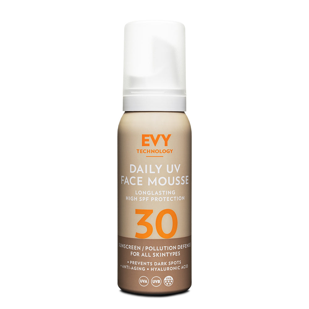 EVY Daily Face mousse SPF 30 75mlPersonal CareEvy Daily UV Face Mousse contains hyaluronic acid, collagen, vitamins C and E, as well as the healing ingredient allantoin, all of which counter damage caused by the sun. Our superior formula helps even out an