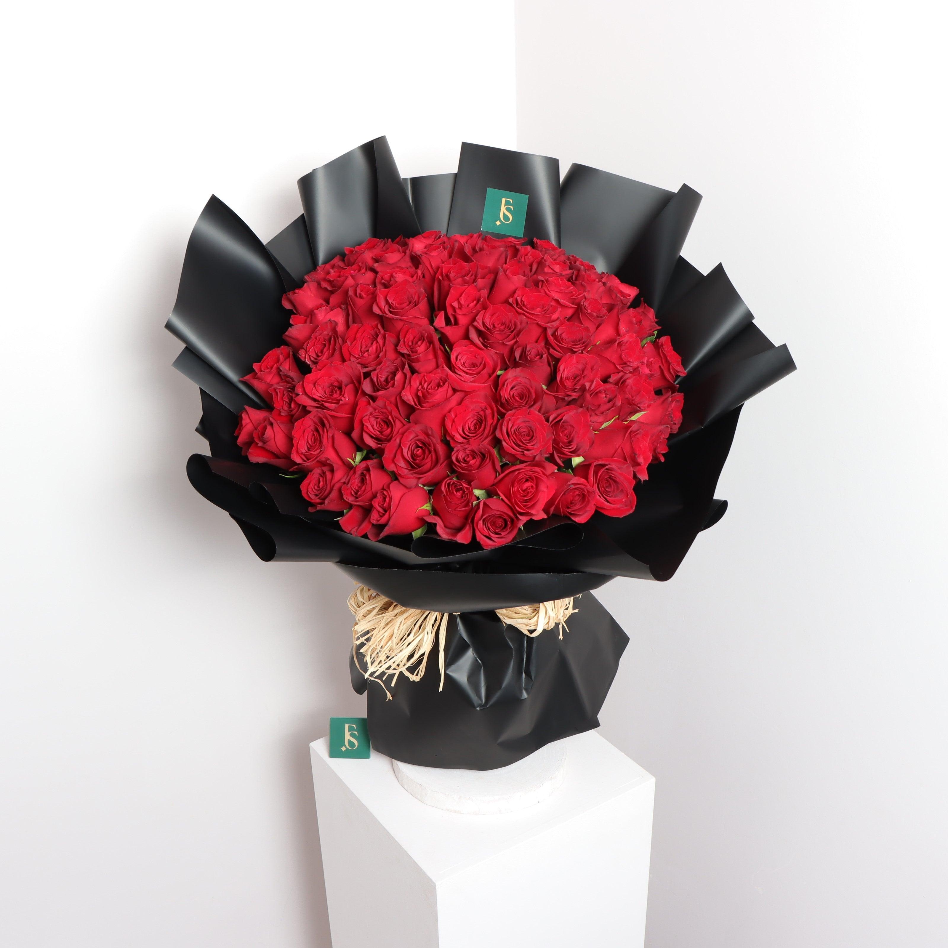 Dark Rose BouquetFlowersSame-day delivery Send a special message with this Red Rose Basket. Its puffy and cloudy abstract look is sure to wow your recipient. Delight them with its bright colors and luxurious roses that express true love and devotion. Get