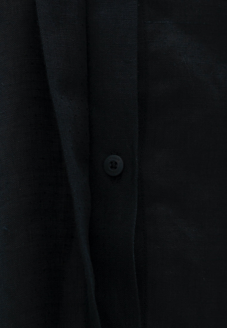 Seville Linen Short Sleeves Shirt in Licorice Black