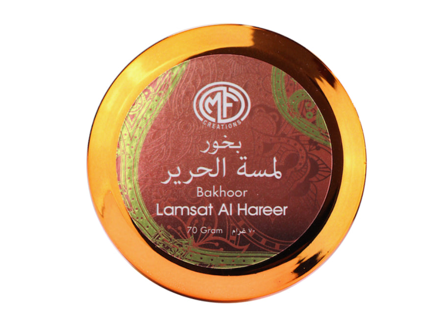 MFCreations Bakhoor Lamsat Al Hareer 70gmPerfumes & FragrancesEmits a scented fragrance that is sure to uplift your mood. Creates an elegant statement while levitating the home decor scheme. Oriental fragrance that is formulated with scented and environme