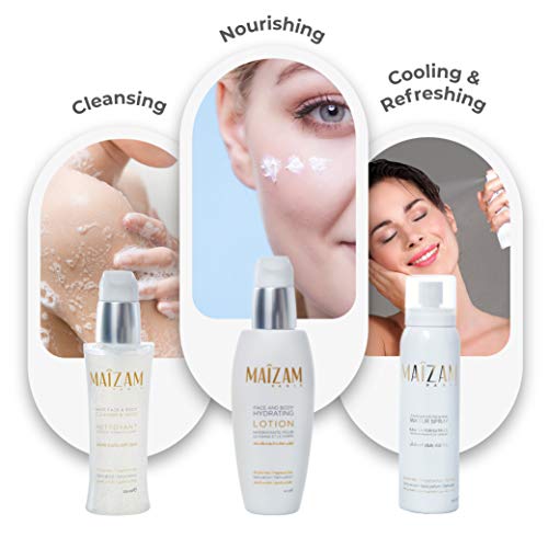 MAIZAM PARIS – Sensitive Skin Care KitPersonal CareMAIZAM Sensitive Skincare Kit Fitness Travel Cosmetic Bag Face Body Moisturizer Heat Protectant Refreshing Spray Gentle Cleanser Great Gift Useful for Hajj and Umrah Key Features: Multi-Functional – This