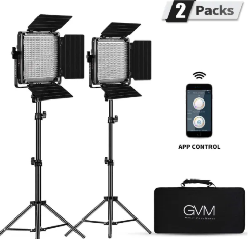 GVM 2 Pack LED 480LS-B2L KIT Video Lighting Kits with APP Control, Bi-ColorCamera AccessoriesExcellent heat dissipation High quality LED light beads Come with handbag Come with barndoors, the light is controllable ‘GVM’ Logo is specially ‘GVM’, great vide