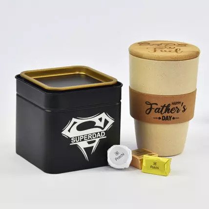 Fathers Day Chocolates and Travel MugAssorted Patchi Chocolates Weight- 200grams Arranged in a Super Dad Engraved Box 1 Eco Friendly Fathers Day Theme Travel Mug Size: 85 x 130 mm Capacity: 420 ml Eco Friendly product