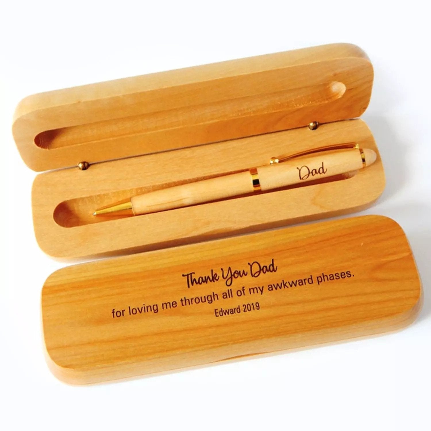 Personalised Engraved Wooden Pen For DadThank You Dad Engraved Personalised Wooden Pen in a Box Material: Wood Oval Pen Box Personalised with Laser Engraving Ball Point Pen