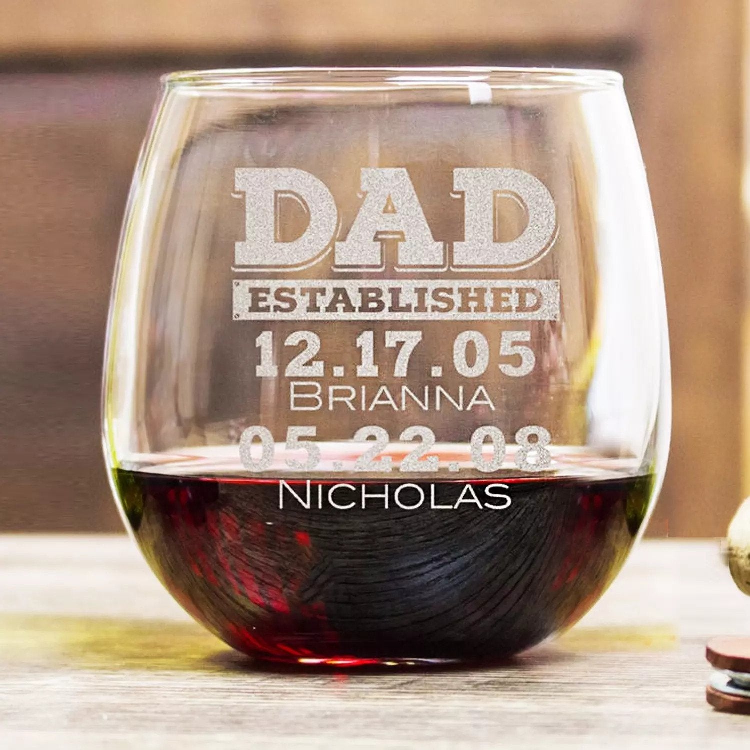 Engraved Glass For DadPersonalised Name and Date Engraved Water Glass For Dad Dimensions (H x D): 15 x 7 cms Printing: Laser