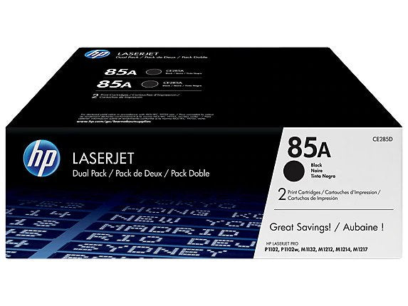HP 85A 2-pack Black Original LaserJet Toner CartridgesPrinters & ConsumablesHP 85A Black Dual Pack LaserJet Toner Cartridges let you print more and save more. Get professional print quality for a better value than individual cartridges. Stay productive an