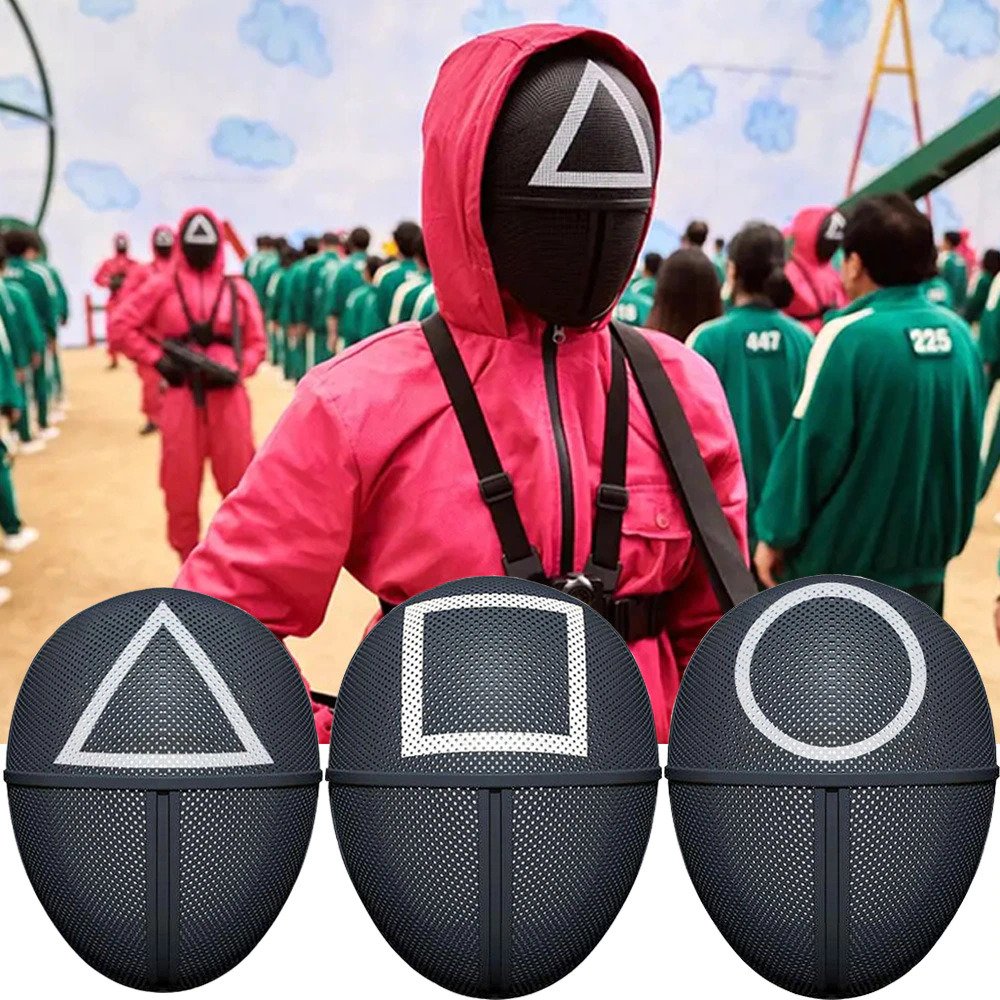 Squid Game Halloween Mask- SquareToys & GamesMATERIAL: High quality novelty squid drama game mask, pp material, durable and lightweight, portable and wear comfortable, special halloween mask suitable for most people.NEW STYLE: The high-quality Squid Game
