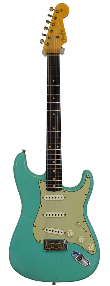 Fender Stratocaster 62/63 JRN Aged Seafoam Electric Guitar GreenMusical InstrumentsFender ’62/’63 Stratocaster Journeyman Limited Custom Shop Aged Seafoam Green 2-piece sorted Alder body Rift Sawn Maple neck 63 Strat Style “C” neck shape AAA Dark Rosewood