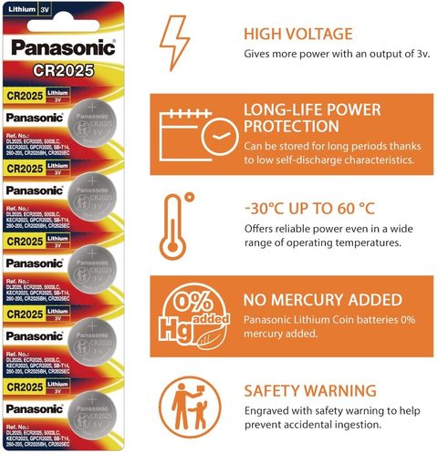 Panasonic CR2025 Lithium 3V Indonesia Batteries – 5 Pieces