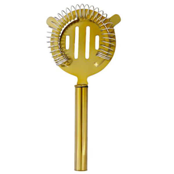 Pipe Handle Gold HawthorneKitchen StorageMaterial : Gold Plated Stainless Steel Color: Gold Package Contents : 1 Piece Hawthrone Strainer Size : 20.3 x 9.7 cm The coiled springs help it fit easily into the mouth of your mixing glass or shaker and prevents