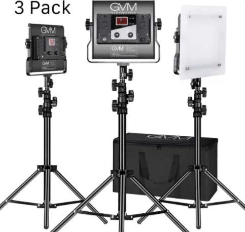 GVM 3 Pack LED 480LS-B3L KIT Video Lighting Kits with APP Control, Bi-ColorCamera AccessoriesFixed angle locking knob 480 LED beads Two ways of charge Good heat dissipation Fixed angle locking knob The locking knob on one side of panel can help you to fix