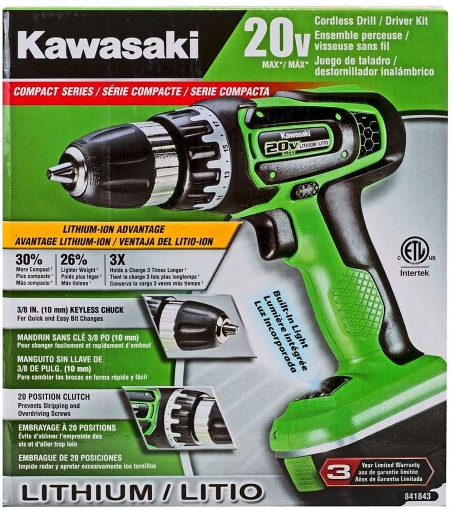 Kawasaski 20 Volts Brush less 2X2Ah Li Cordless Drill - 603010735Tools & Home ImprovementsProduct Dimensions : 10.2 x 37 x 28.2 cm; 3.47 Kilograms Brand: Kawasaski Power Source: Cordless Electric Type: Drills Model Number: 603010735 Voltage Rating: 20 Vol