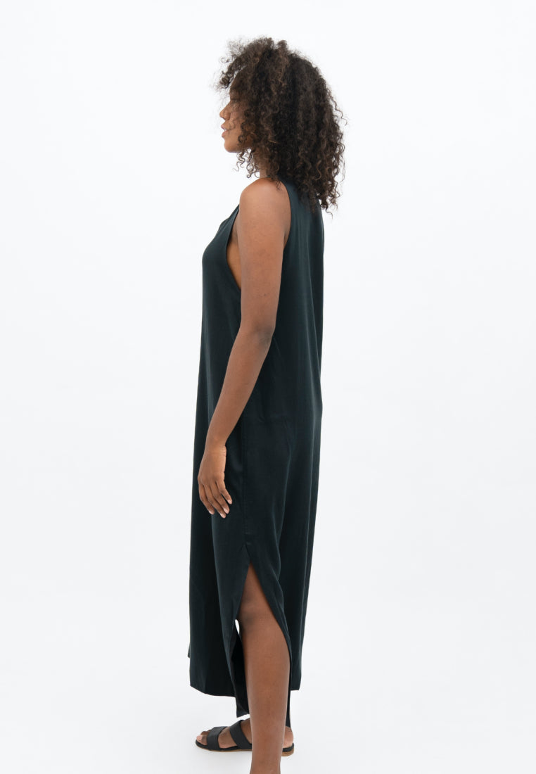 Capri Sleeveless V-neck Maxi Dress in Licorice Black