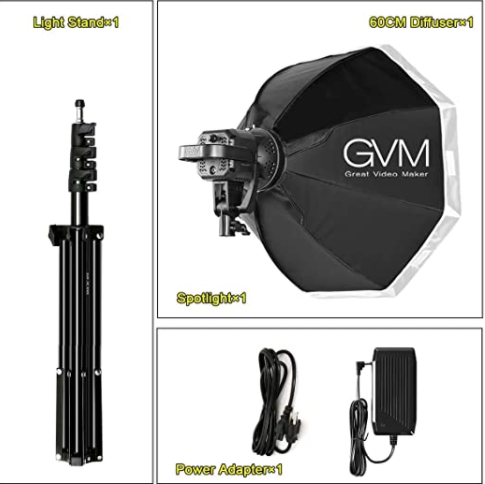 GVM 80W P80S-2 Continuous Lighting Kit, 2 Packs Bowens Mount LED Video Light CRI 97+, TLCI 90+ with Tripod Stand for YouTube, Video Recording, Wedding, Outdoor ShootingCamera Accessories➤Natural Sunlight Performance: LED Spotlight with a wide dimming rang