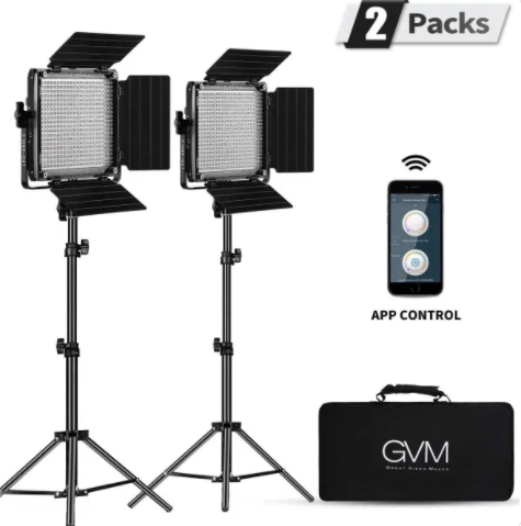 GVM 2 Pack LED 480LS-B2L KIT Video Lighting Kits with APP Control, Bi-ColorCamera AccessoriesExcellent heat dissipation High quality LED light beads Come with handbag Come with barndoors, the light is controllable ‘GVM’ Logo is specially ‘GVM’, great vide