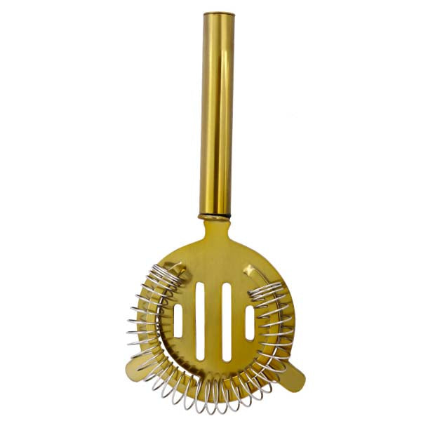 Pipe Handle Gold HawthorneKitchen StorageMaterial : Gold Plated Stainless Steel Color: Gold Package Contents : 1 Piece Hawthrone Strainer Size : 20.3 x 9.7 cm The coiled springs help it fit easily into the mouth of your mixing glass or shaker and prevents