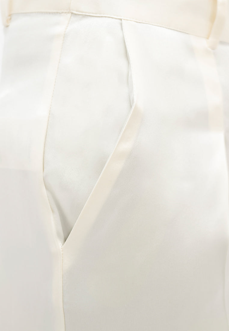 Manila Silk Tailored Shorts in Pearl White