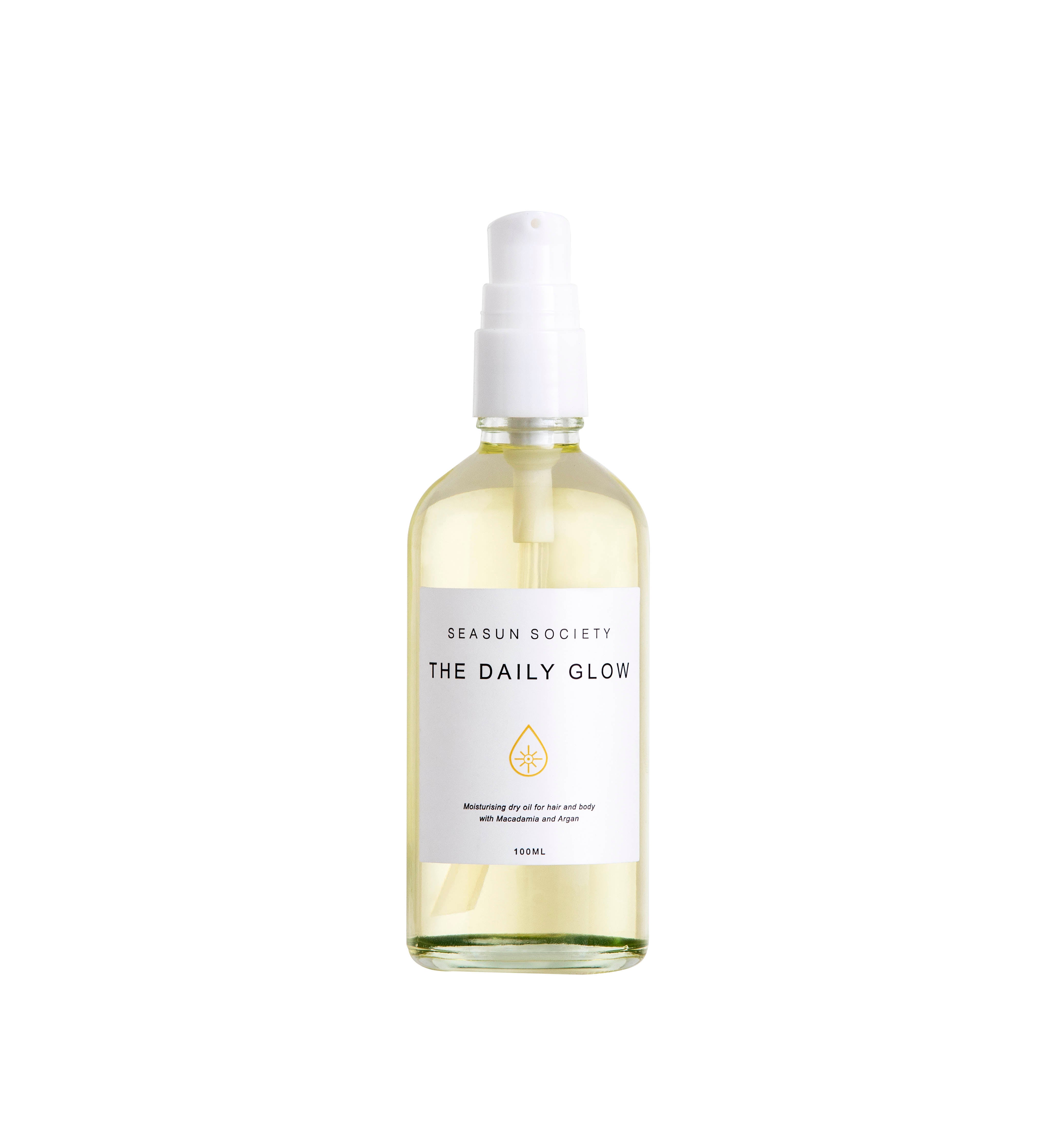 Clean Plant Based Beauty The Daily Glow Moisturising Dry Oil for Hair and Body By Seasun SocietyPersonal CareA luxurious multipurpose blend of nutrient-rich oils to nourish and restore moisture to the hair and body. Infused with a smoked coconut scent, it