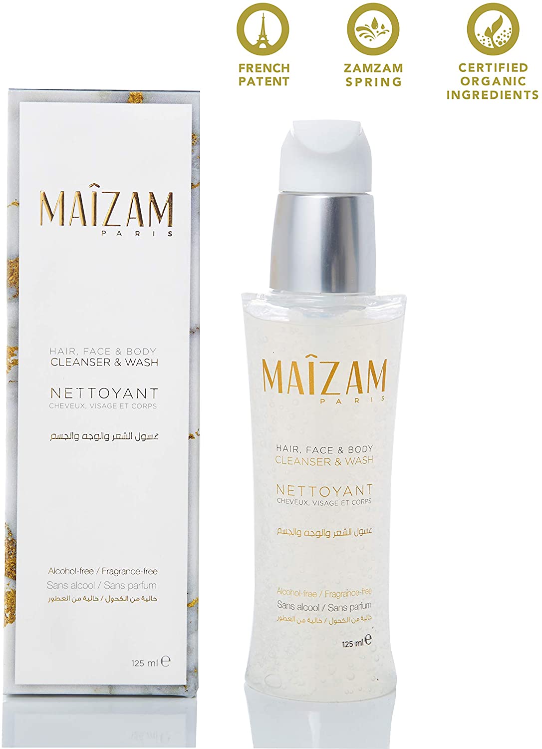 MAIZAM PARIS – Hair, Face & Body Cleanser & Wash for Sensitive SkinPersonal CareMAIZAM FRENCH INNOVATION Hair Face & Body Cleanser & Wash for Sensitive Skin Suitable for Hajj and Umrah Key Features: Totally Safe – Suitable for pregnant women, athletes & f