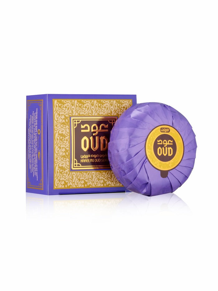 Oud Soap - HareemiPersonal CareHareemi is a potent mash-up of rich florals and a warm, woody base that lasts on the skin for hours and hours. It’s a multi-layered fragrance made up of jasmine, fruits and cedarwood making it irresistible. Hareemi (Purple):