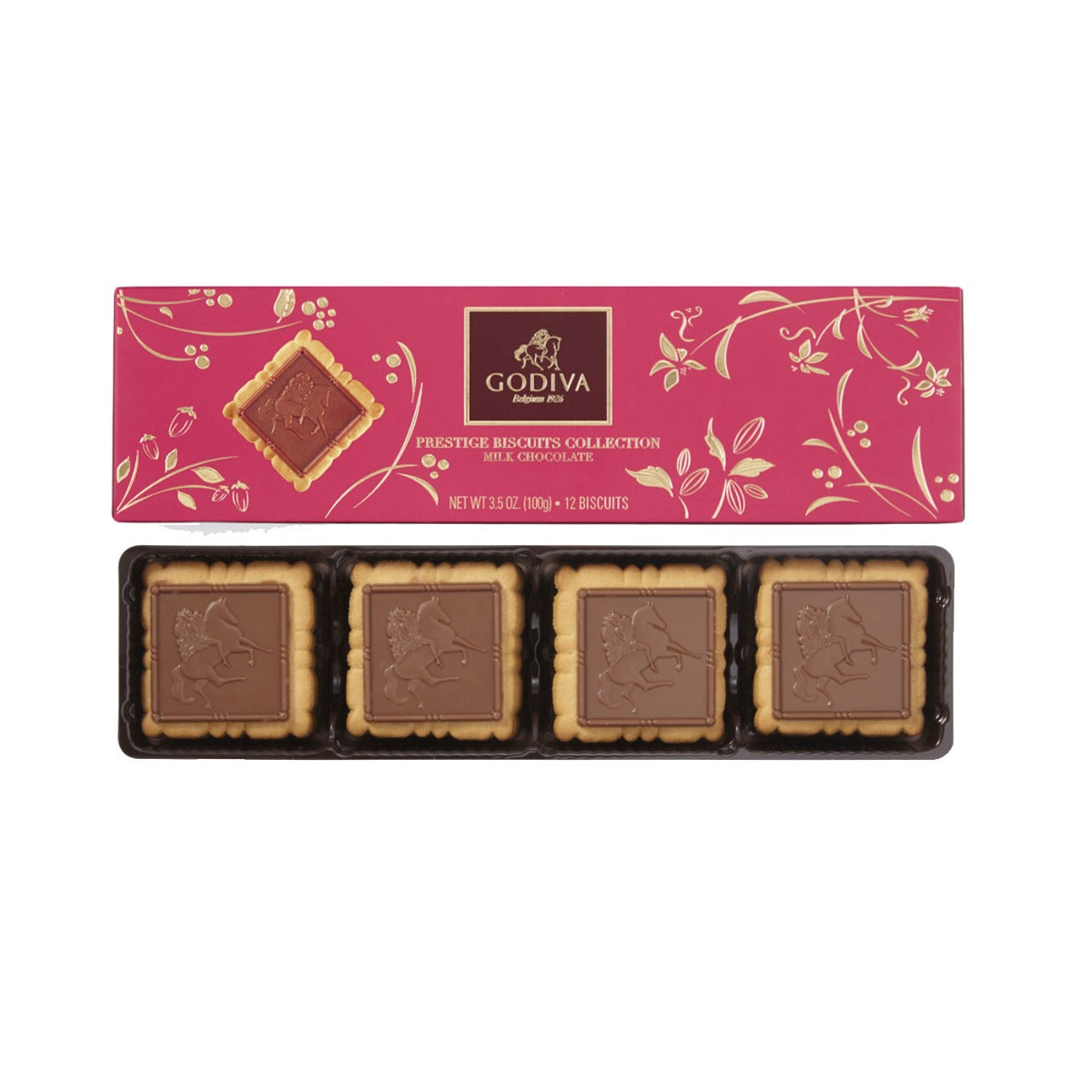 Godiva Milk Chocolate Biscuit - 12 PCSSweetsThe Prestige Biscuits Collection is a luxurious assortment enriched with indulgent GODIVA chocolate and created with exquisite European craftsmanship. Paired with a cup of GODIVA's exquisite flavoured coffees, i