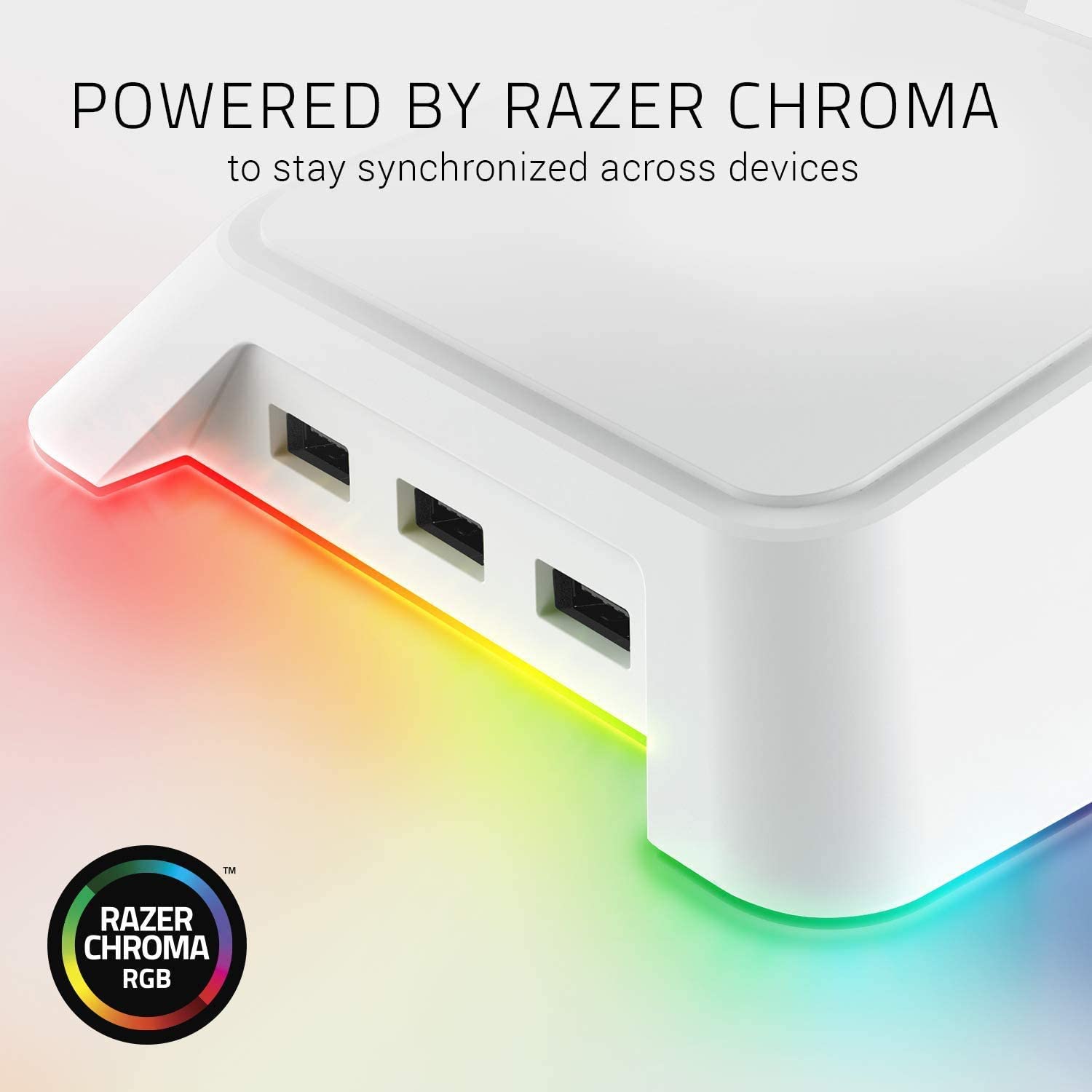 Razer RC21-01190300-R3M1 Base Station Chroma Headphone/Headset Stand - [Mercury White]: Chroma RGB Lighting Designed for Gaming Headsets
