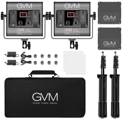 GVM 2 Pack LED 480LS-B2L KIT Video Lighting Kits with APP Control, Bi-ColorCamera AccessoriesExcellent heat dissipation High quality LED light beads Come with handbag Come with barndoors, the light is controllable ‘GVM’ Logo is specially ‘GVM’, great vide
