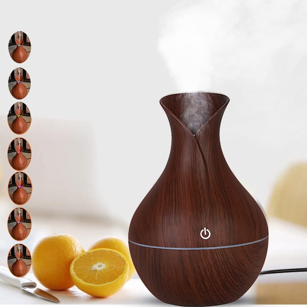 Ultrasonic Wood Grain Aroma Humidifier With Color Changing LED - 130ML