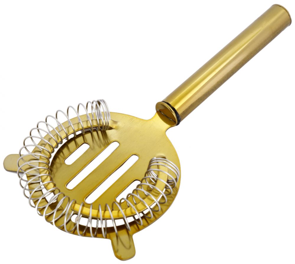 Pipe Handle Gold HawthorneKitchen StorageMaterial : Gold Plated Stainless Steel Color: Gold Package Contents : 1 Piece Hawthrone Strainer Size : 20.3 x 9.7 cm The coiled springs help it fit easily into the mouth of your mixing glass or shaker and prevents