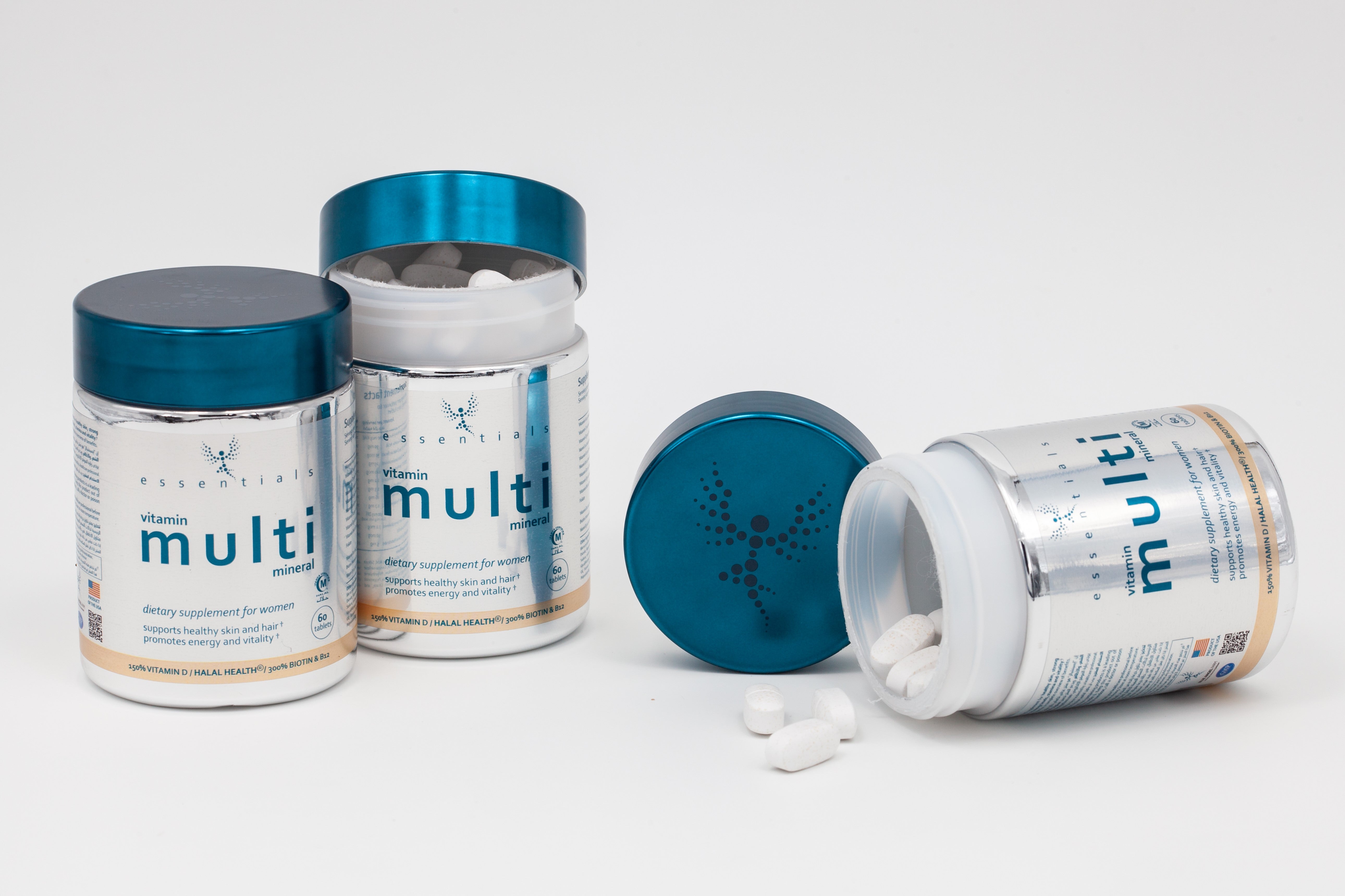 Blue Angel Farm | Halal Certified | Women’s Multi Vitamin & Mineral | High in Vitamin D, B12, Biotin | +Glutathione +Probiotics +CoQ10 | Daily multivitamin tablet (60 tabs)HealthBLUE ANGEL FARM Essentials Multi-Vitamin Tablets Immune Support Women’s Daily