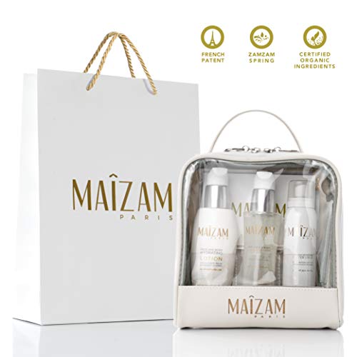 MAIZAM PARIS – Sensitive Skin Care KitPersonal CareMAIZAM Sensitive Skincare Kit Fitness Travel Cosmetic Bag Face Body Moisturizer Heat Protectant Refreshing Spray Gentle Cleanser Great Gift Useful for Hajj and Umrah Key Features: Multi-Functional – This