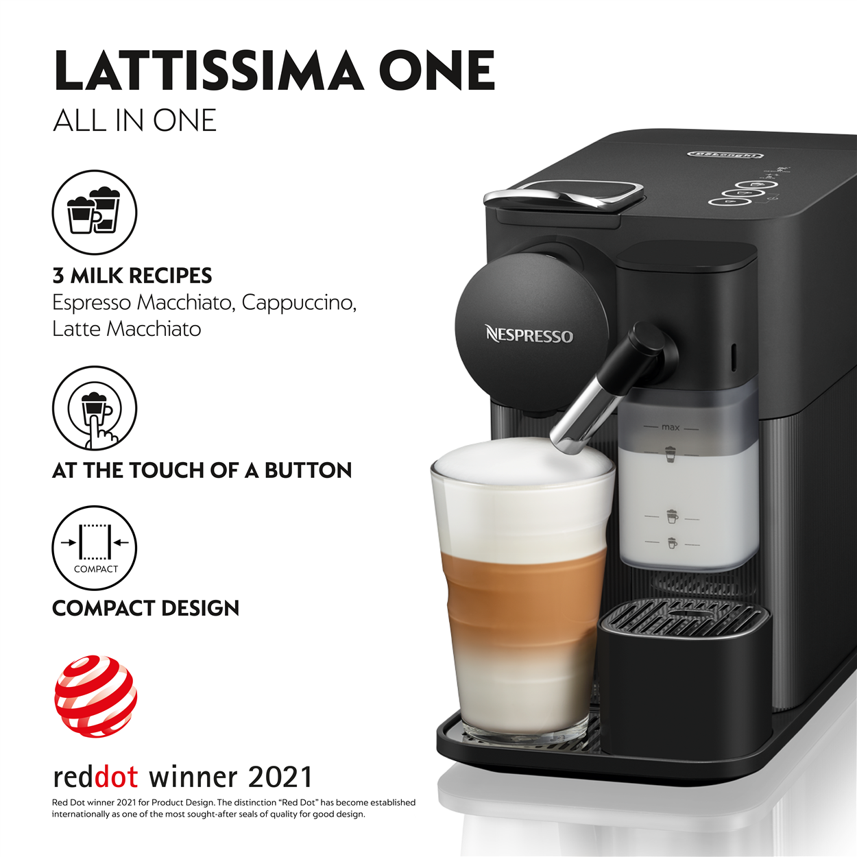 NESPRESSO F121 Lattissima One Coffee Machine Black