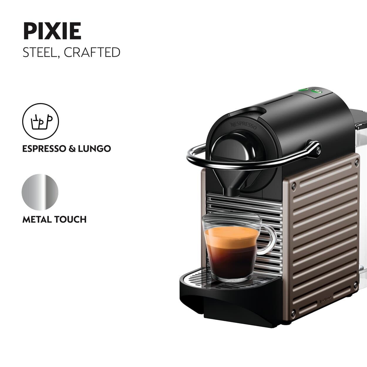 NESPRESSO Pixie C61 Electric Titan Coffee Machine + Aeroccino Black Bundle