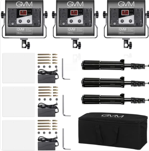 GVM 3 Pack LED 480LS-B3L KIT Video Lighting Kits with APP Control, Bi-ColorCamera AccessoriesFixed angle locking knob 480 LED beads Two ways of charge Good heat dissipation Fixed angle locking knob The locking knob on one side of panel can help you to fix
