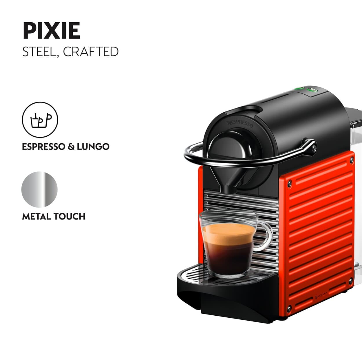 NESPRESSO Pixie C61 Electric Red Coffee Machine + Aeroccino Black Bundle