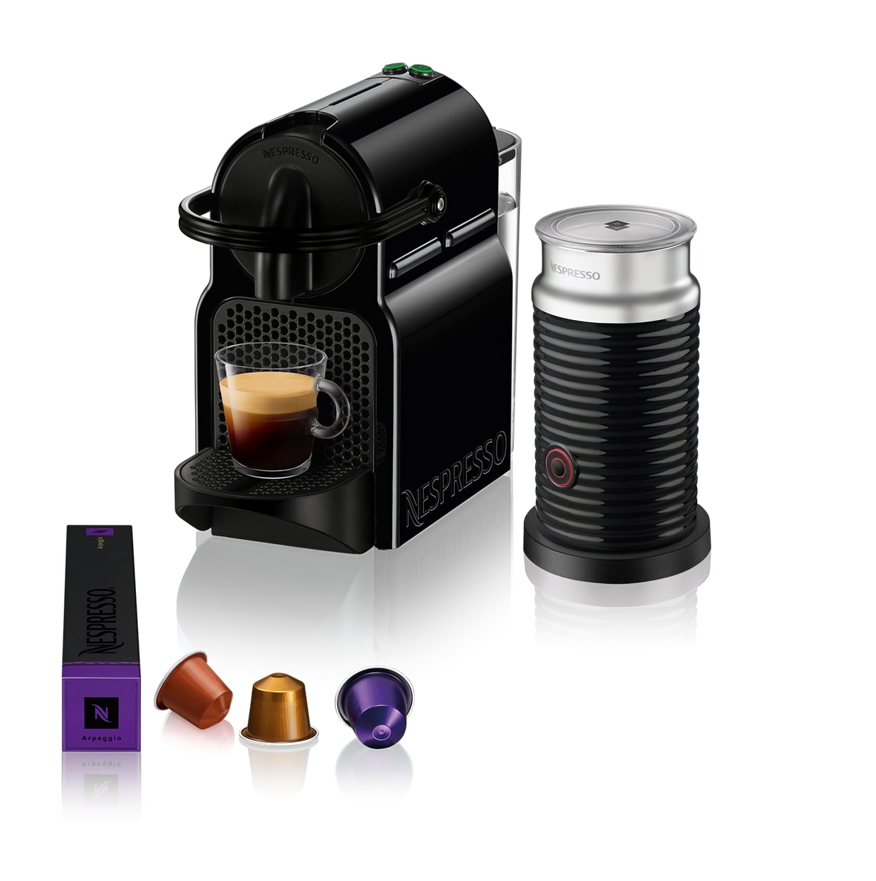 NESPRESSO Inissia D40 Coffee Machine Aeroccino Black Bundle