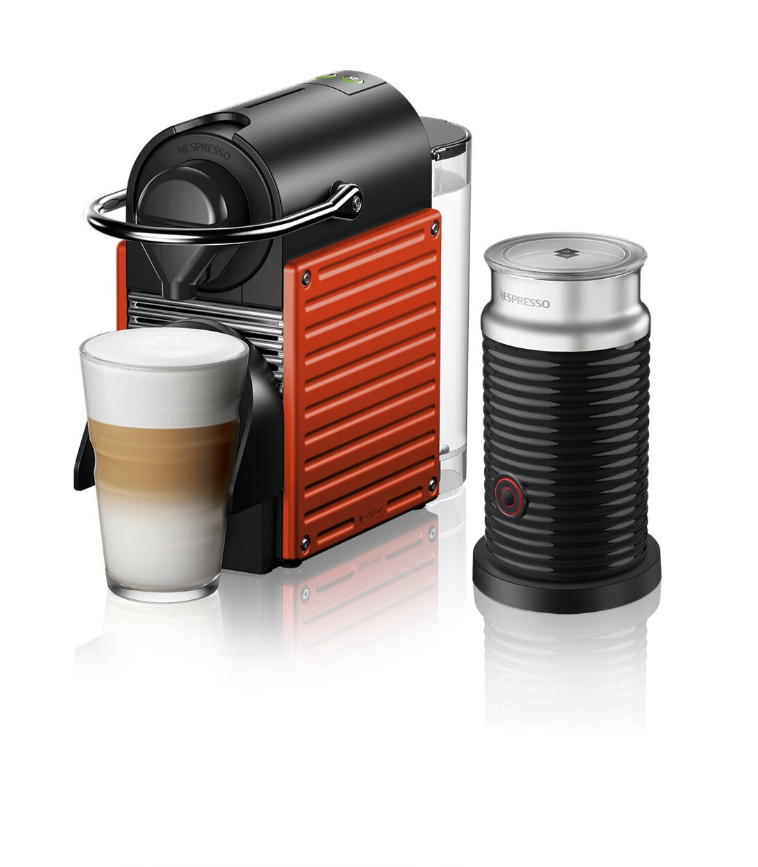 NESPRESSO Pixie C61 Electric Red Coffee Machine Aeroccino Black Bundle