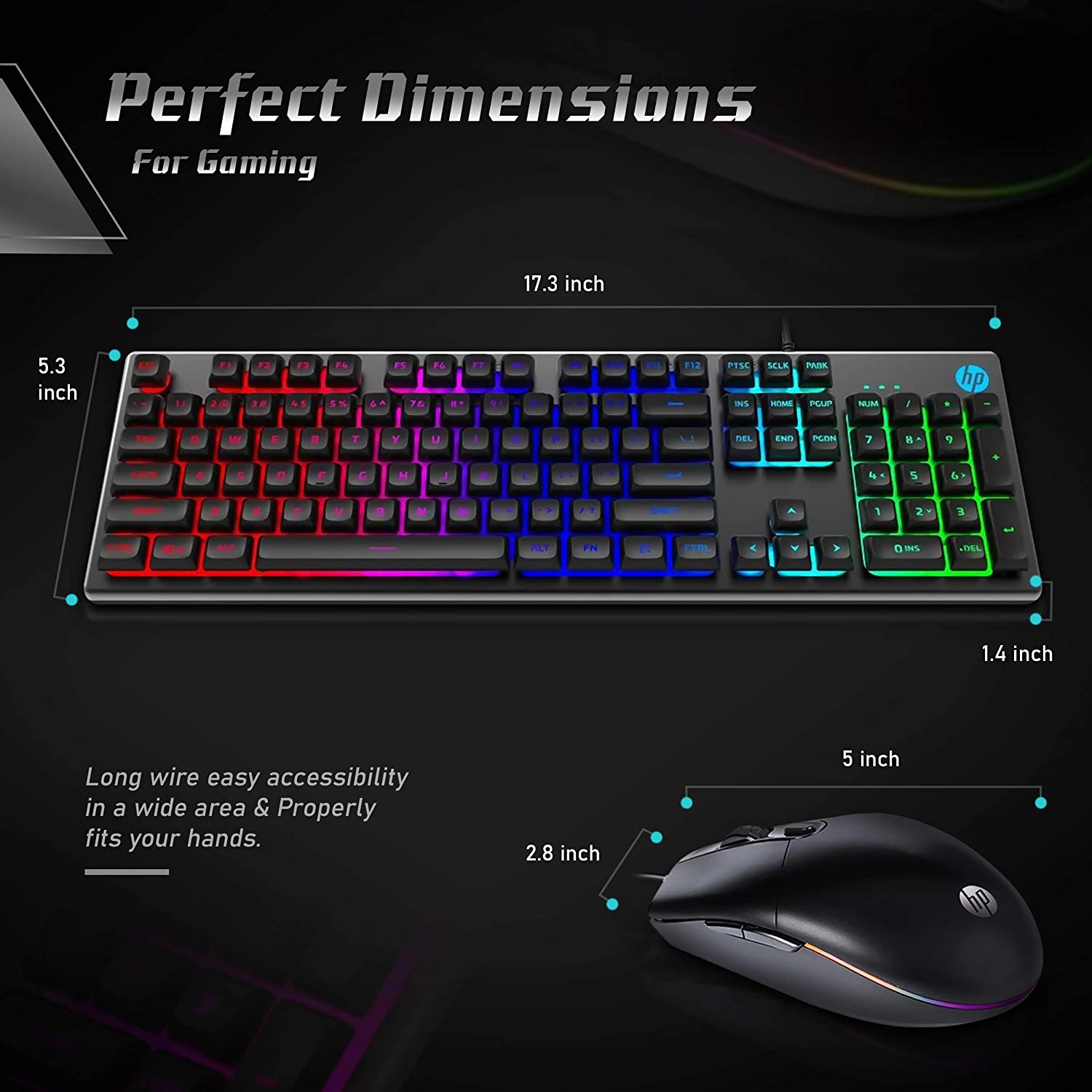 HP Gaming Keyboard and Mouse Combo - HPKM300F, Wired RGB Backlit Keyboard and Mouse, Rust & Scratch Proof Metal Penal - 6 Speed Adjustable DPI with Responsive Keys