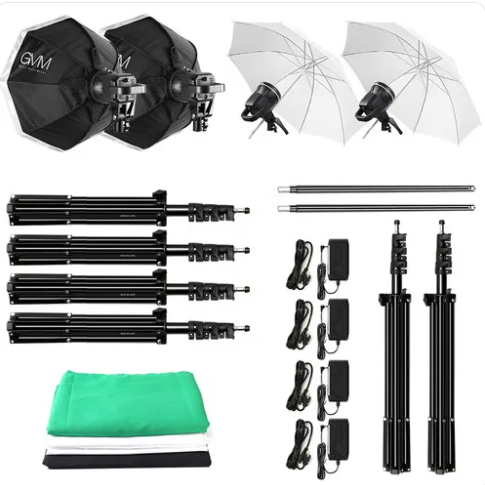 GVM P80S LED 4-Light Kit with Umbrellas, Softboxes, and BackdropsCamera Accessories4 x P80S Daylight Fixtures & AC Adapters 2 x Umbrellas, 2 x Softboxes 4 x Light Stands, 3 x Backdrops 2 x Reflectors, 1 x Background Support Put together by GVM to provide