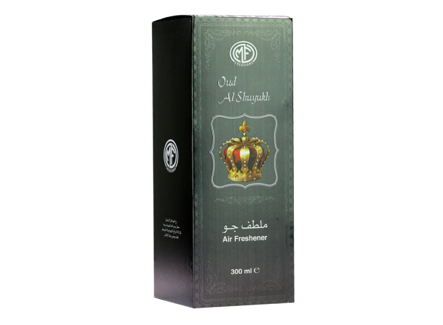 MFCreations Air Freshener Oud Al Shuyukh 300MLHome EnvironmentMFCreations Air Fresheners exude oriental feelings that give you the feel of the Arab Culture! With the oriental smell, take the feel with you wherever you go. The Air Freshener comes in an eas