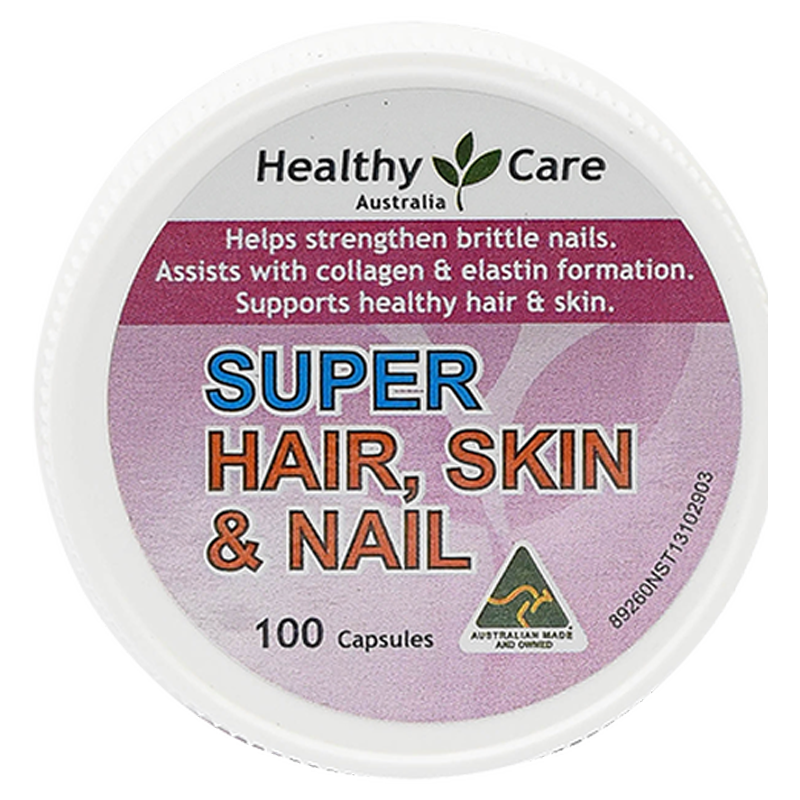 Healthy Care Super Hair, Skin & Nails (100 Capsules)HealthPromotes the growth of strong, healthy nails. May assist in the management of brittle nails by increasing the thickness of the fingernails. Contains nutrients that are involved in the formation of