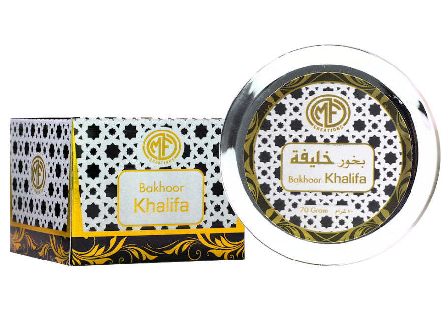 MFCreations Bakhoor Khalifa 70gmPerfumes & FragrancesEmits a scented fragrance that is sure to uplift your mood. Creates an elegant statement while levitating the home decor scheme. Oriental fragrance that is formulated with scented and environment friend