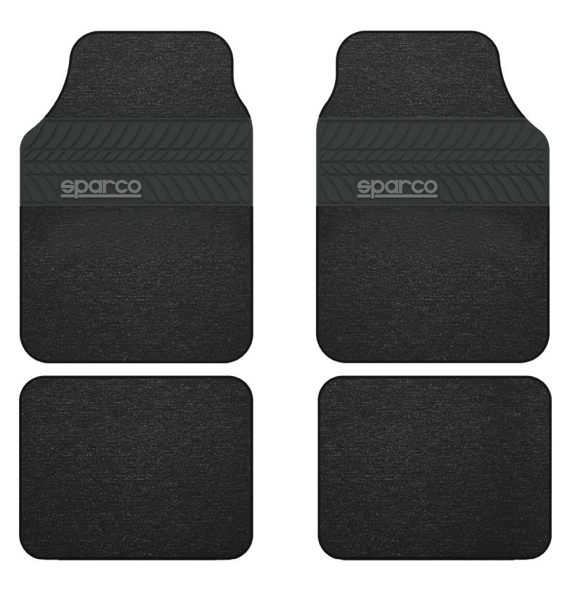 Sparco Universal 5pcs Carpet Car Mats Set, With Pvc Heel Pad, BlackCar AccessoriesNon-skid backing for a better drive and greater comfort. Sparco PVC logo in tyre-track patterned heel pad for added grip super easy to clean. Unique design in universal size