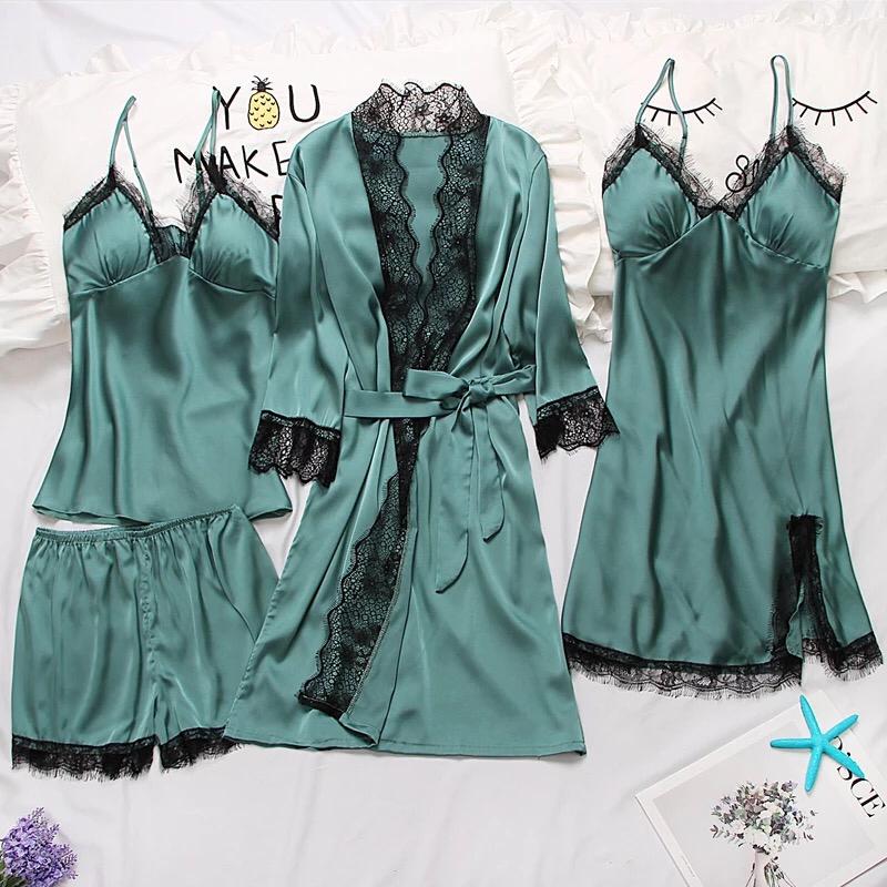 Pinkwish Silk nightwear setFashionHigh qualily material 4 pieces set silky Satin material