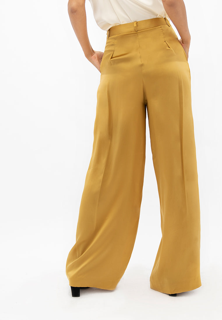 Branson Silk Wide Leg Pants in Mimosa Yellow