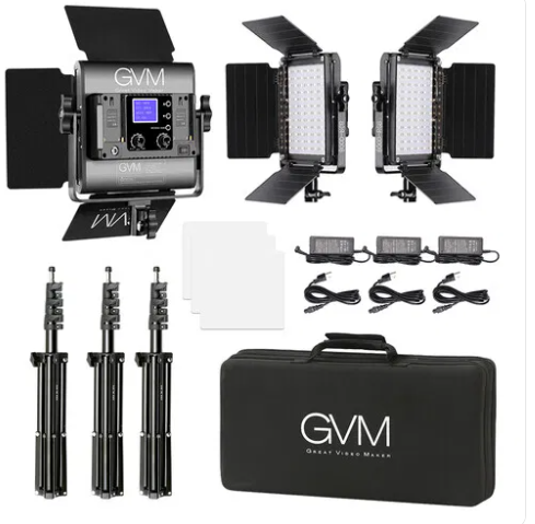 GVM 800D-RGB LED Studio 3-Video Light KitCamera Accessories3 x 800D-RGB Panels with Barndoors 3 x Soft Diffusers 3 x AC Adapters 3 x Light Stands : 7′ Put together for the image maker who requires a budget-friendly setup with color and power options, the